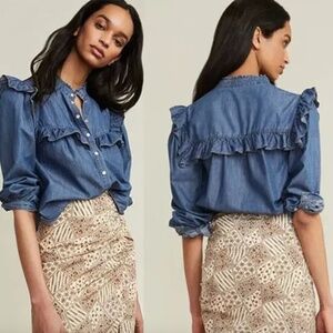 Veronica Beard Ruffle Denim Top Size 4